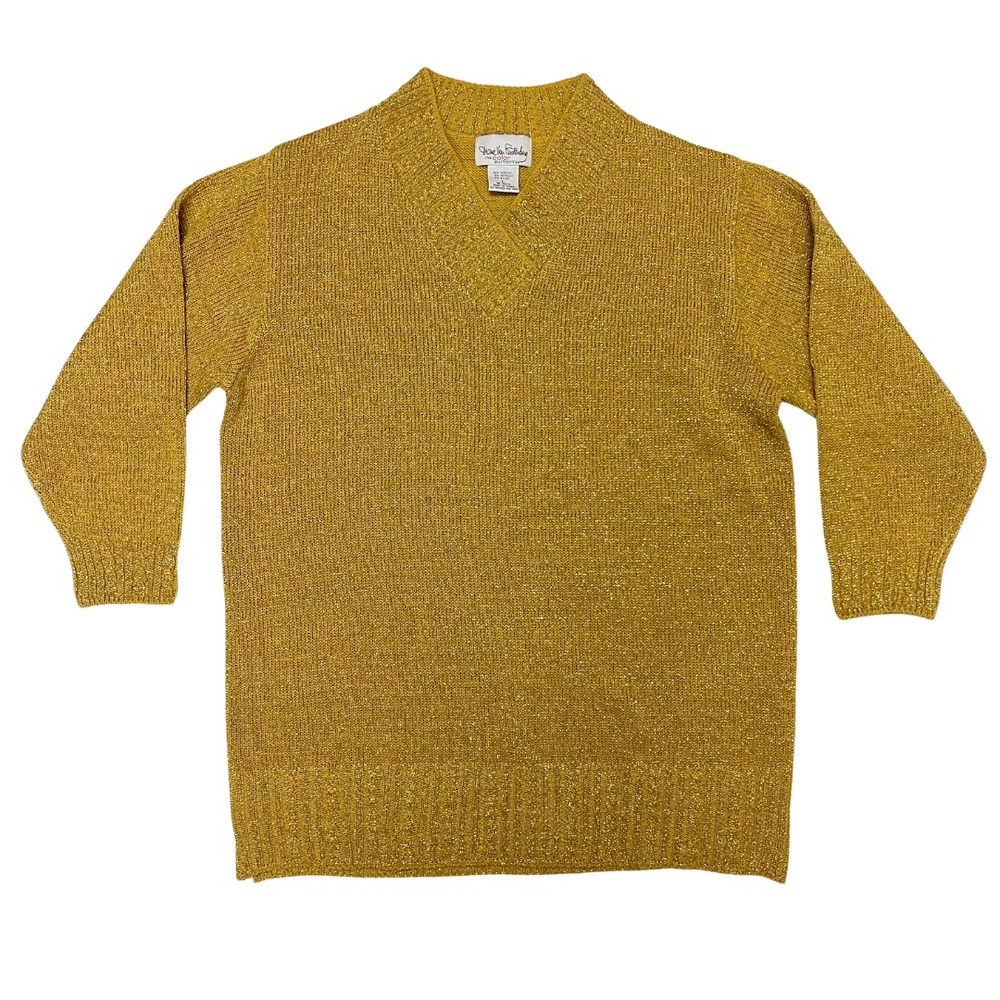 Diane Von Furstenberg Gold Metallic Knit Sweater Size L Korea Retro VTG‎